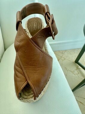 Celine Brown Leather Espadrille Wedge Sandal with Buckle